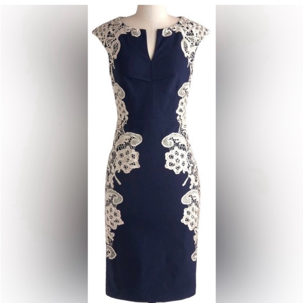 Elegant Navy and Cream Lace Dress